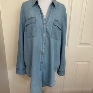 New jones new york signature Blue Cotton Blend denim jacket Tunic Blouse Large